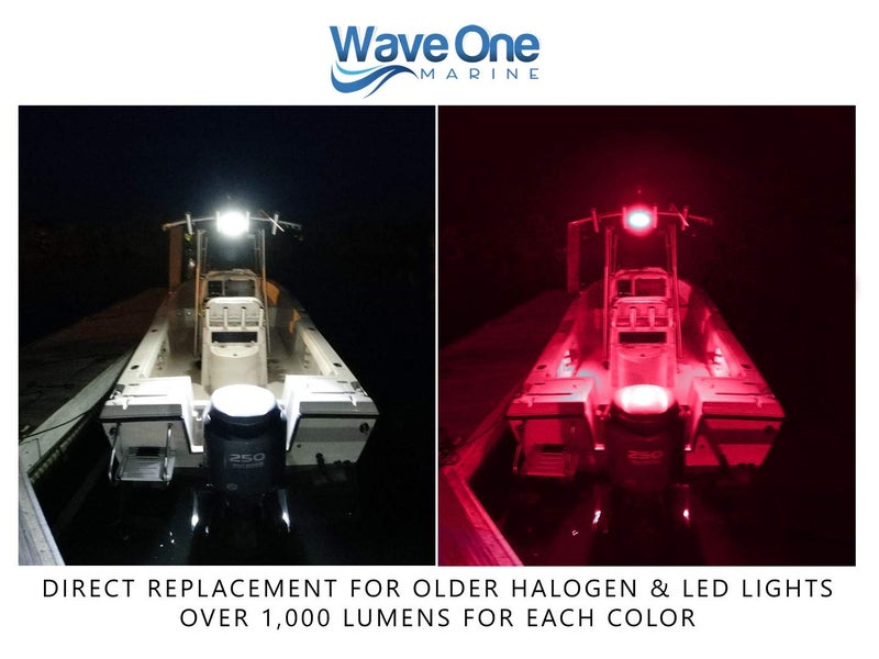 Wave One Marine Dual Color LED Boat Spreader Light Deck Flood Beam Stainless Hardware & Bracket IP68 Waterproof Multicolor Bright High Lumen Output (White Housing, White & Red) - Image 5